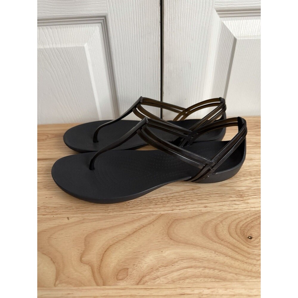 Crocs Isabella T-Strap Black Sandals Womens Sz 8 Jelly Comfort Lightweight - Picture 2 of 10